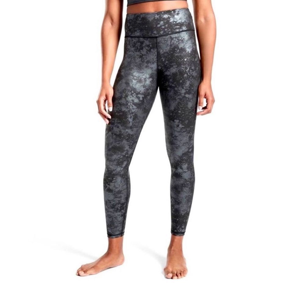 Athleta Black & Silver Elation Misty Lace Tight Leggings Women's Size Medium EUC